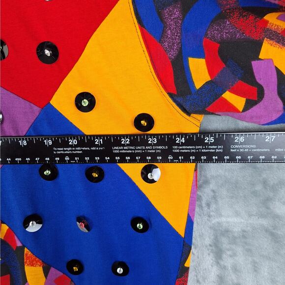 Womens Top Large Vintage Statement Colorful Patchwork Unique Sequins Dopamine - Picture 5 of 7